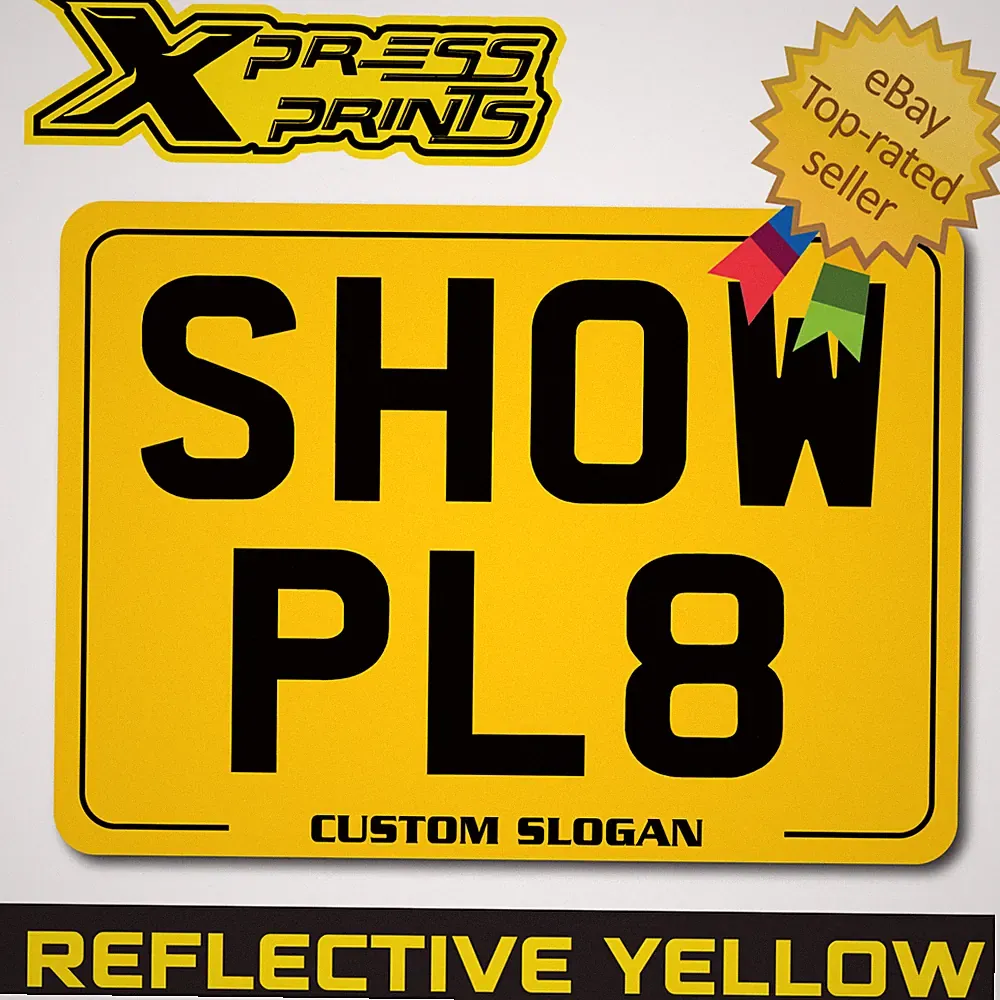 7x5 kids text age show number plate track day motorbike bike REFLECTIVE YELLOW