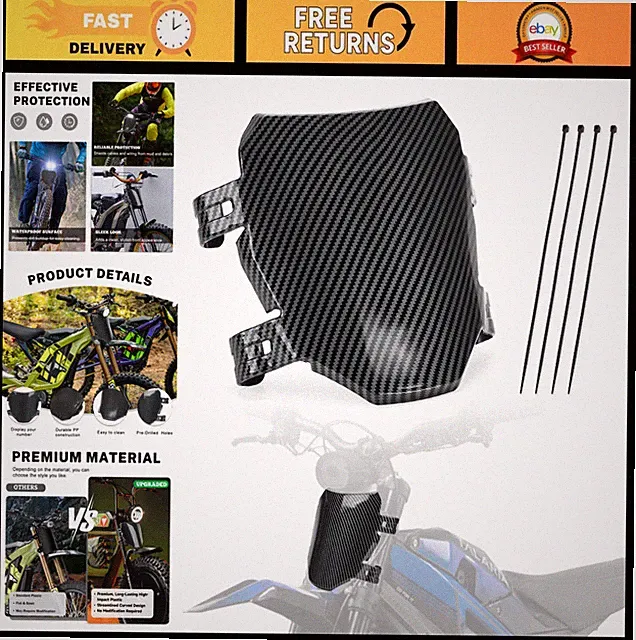 Front Number Plate for Electric Bike, Ebike Dirt Bike, Carbon Fiber Style, Fits