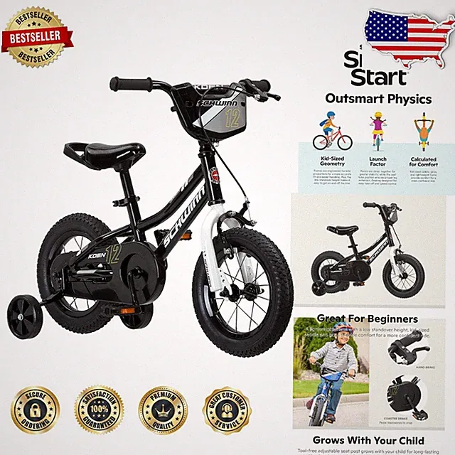 Koen Boys Girls Bike: 12", SmartStart Ergonomic, Dual Brake, Grows With Child